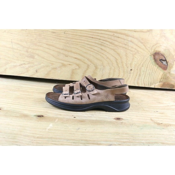 Clark Womens Shoes 8M Springers Brown Leather Sandals Slip on 3 Buckle Slingback - Picture 1 of 6